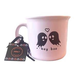 💗 HEY BOO Pastel Pink + Black Ghost Halloween Mug NEW